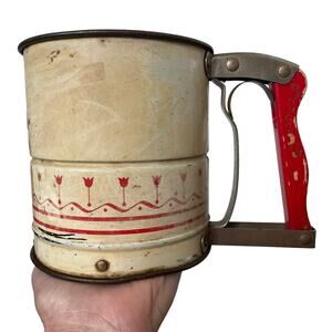 Vintage Flour Sifter Red Tulips Androck Handisift Mid Century Kitchen USA READ